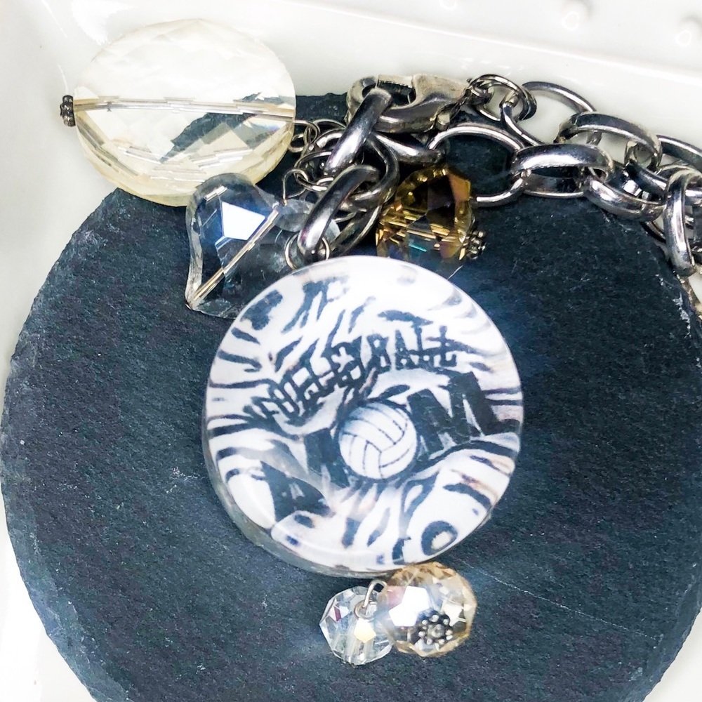 2-sided Volleyball Mom Bauble Necklace